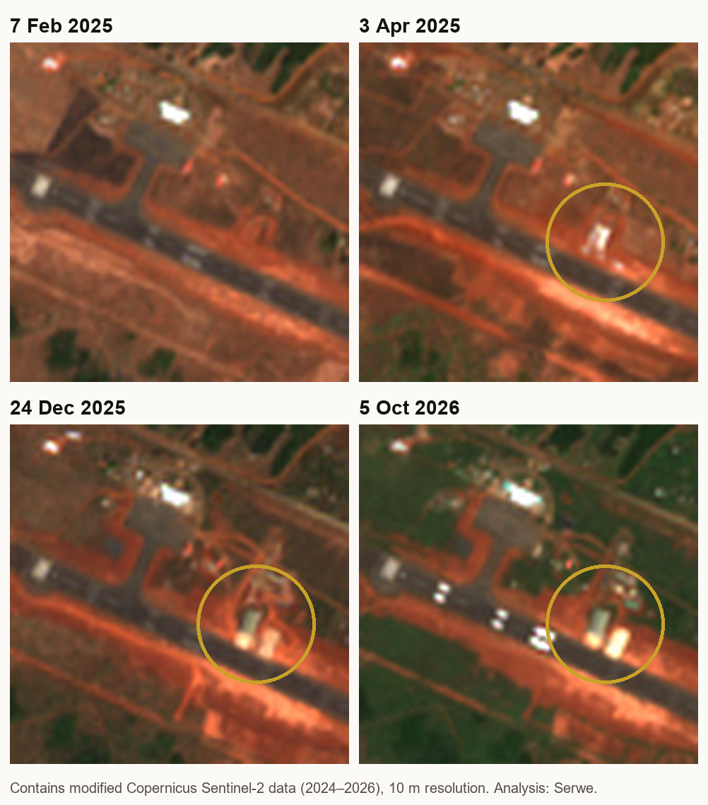 Four satellite images of Asosa airport, February 2025 to October 2026